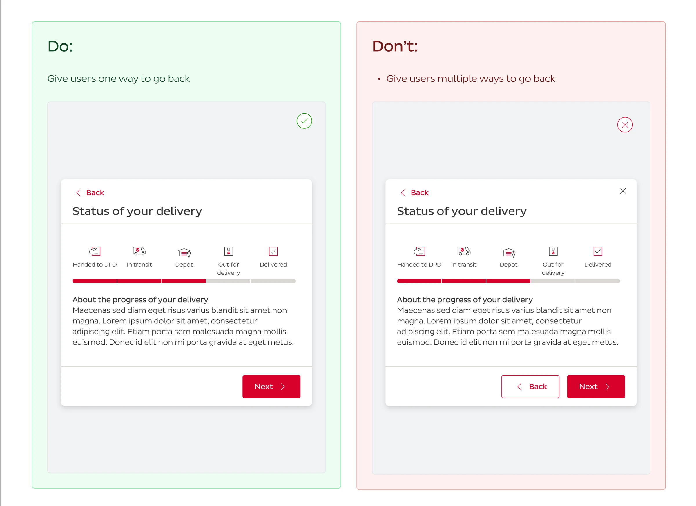 A do and do not pair from the component documentation