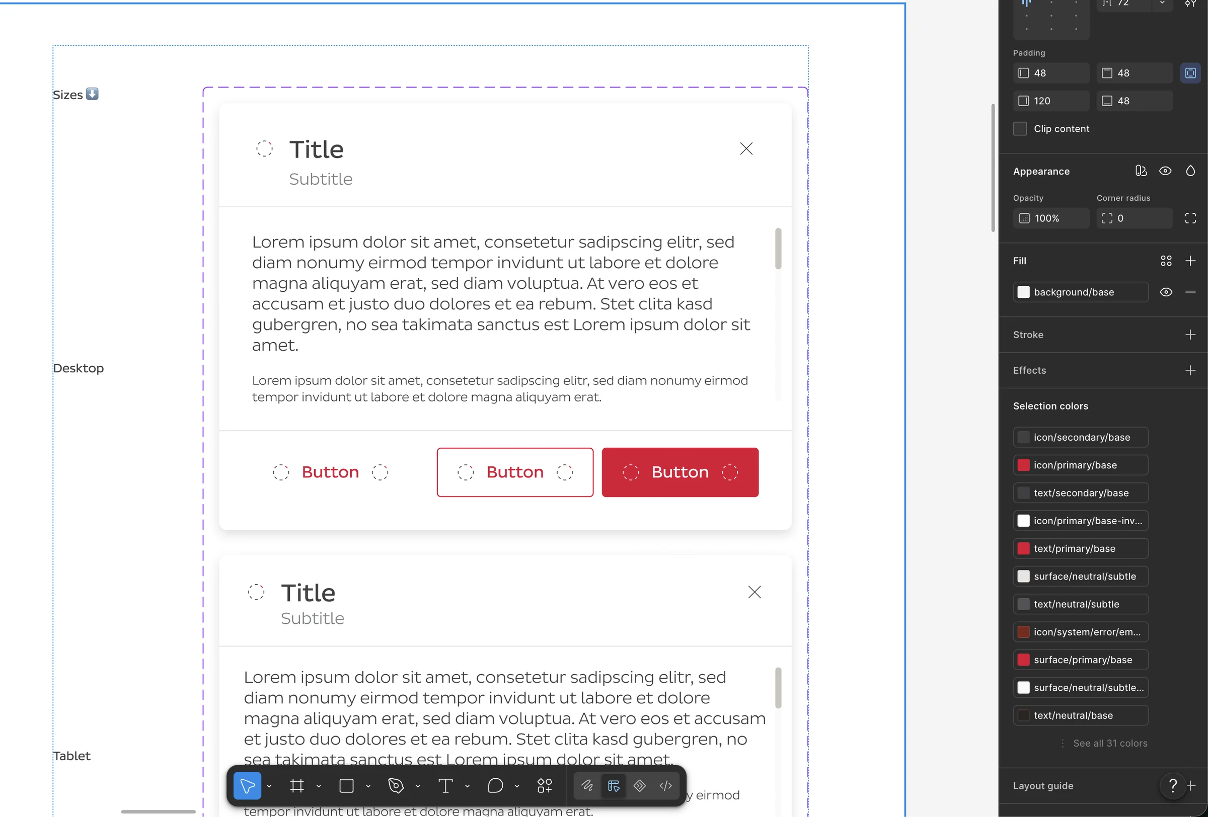 The Modal component in Figma