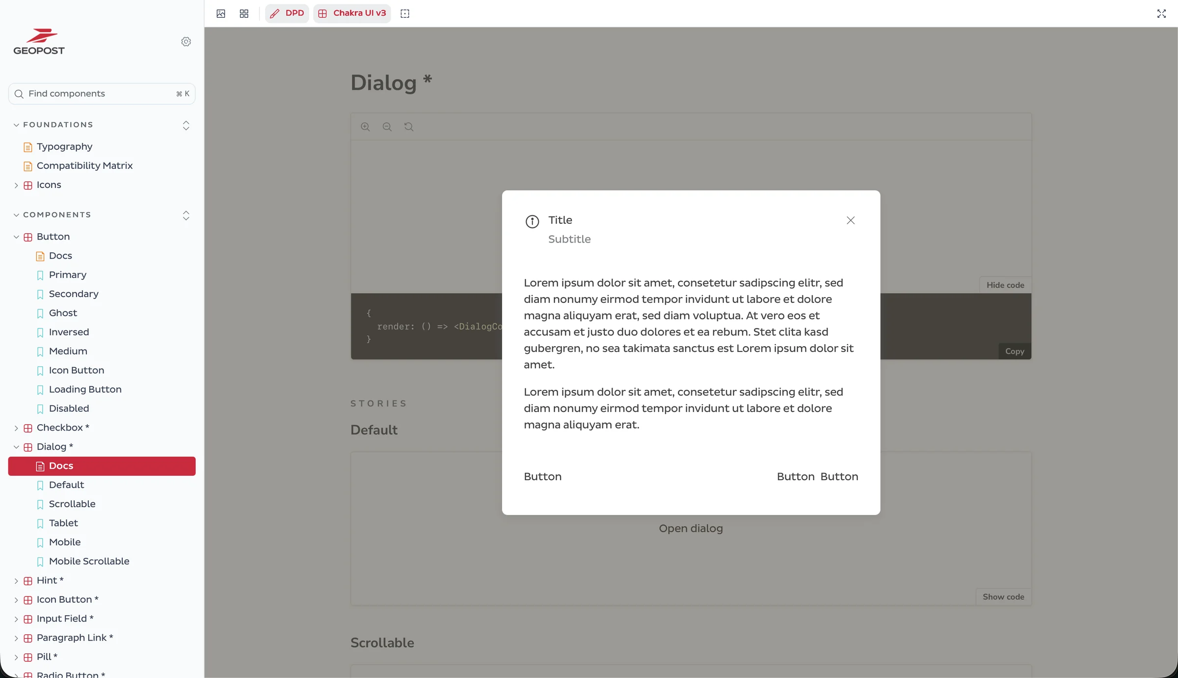 The Modal rendered in Storybook using Chakra UI v3